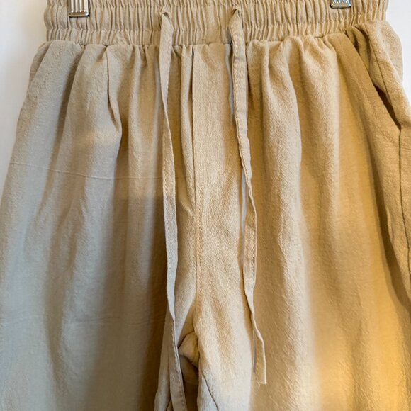 Women's beige Linen Drawstring Pants - Picture 1 of 3